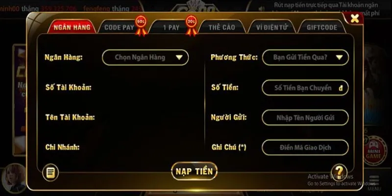 Nap tien Go88 nhanh chong qua hinh thuc ngan hang